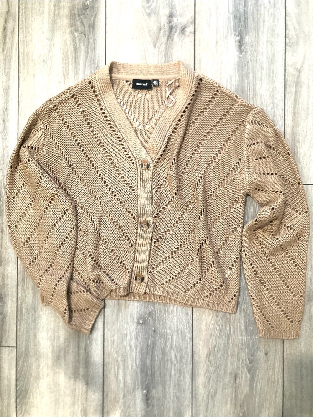NWOT RD Style Knit Buttoned Cardigan Sweater Camel Taupe Medium